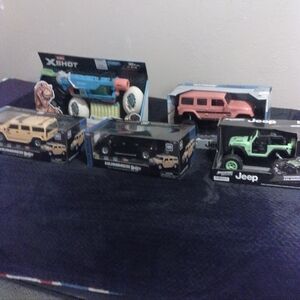 Jeep and Hummer Toy Collection - Black, Tan, and Green